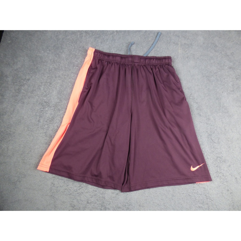 Nike Dri-FIT Mens Basketball Shorts Large Burgundy Orange Striped Athletic L